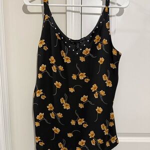 White House Black Market Black and Yellow Floral Camisole